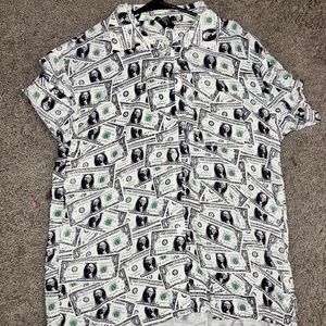 Money Print Button Down Shirt S